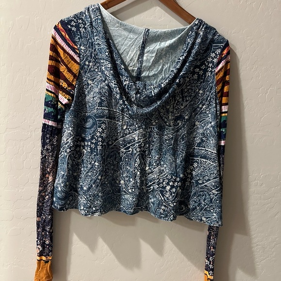 Free People mix print long sleeve boho crop top size xs - Picture 2 of 5